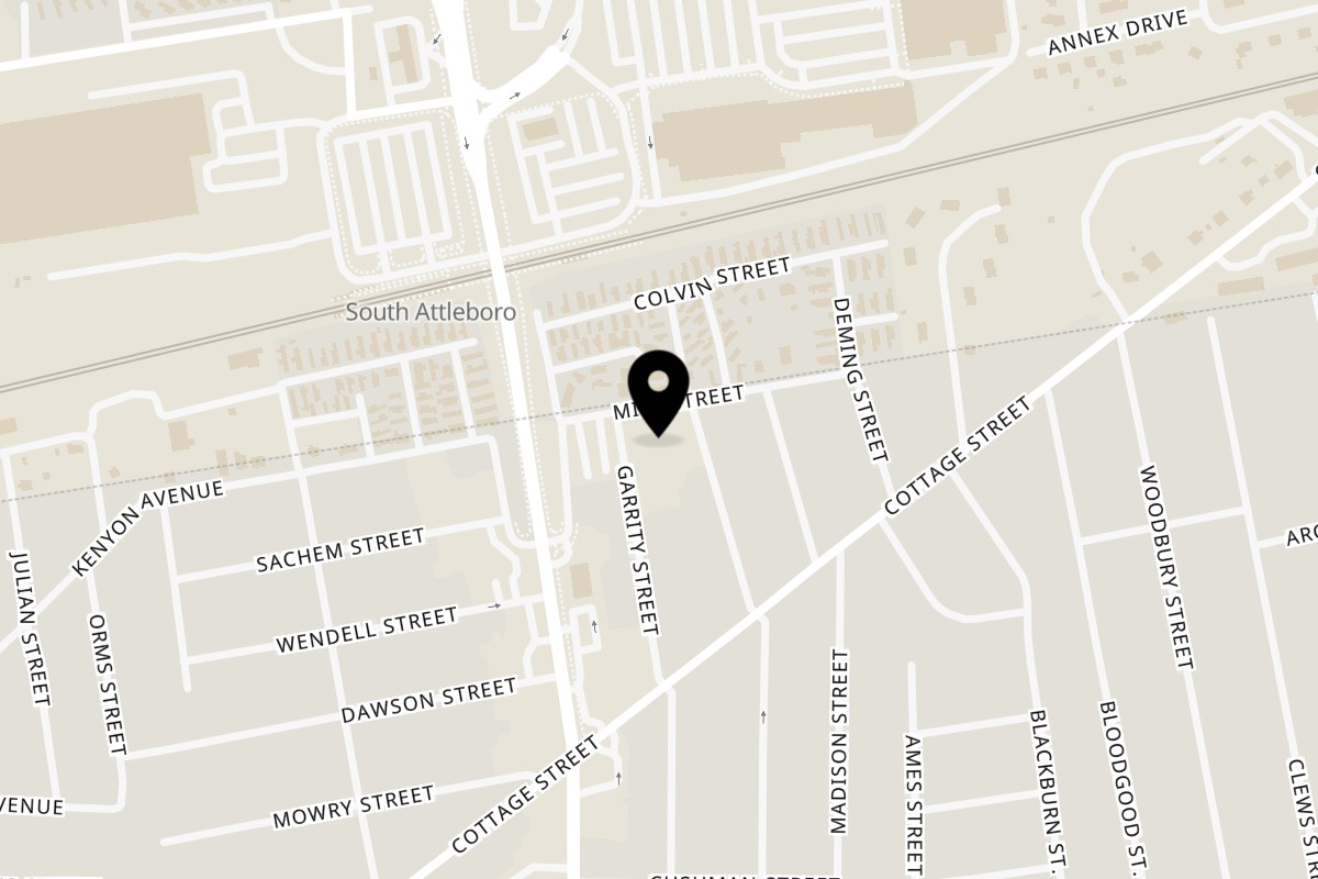 Map showing the location of Boundary Kitchen, Bar & Event Center on 67 Garrity St in Pawtucket